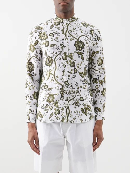 Felix Floral-print Linen Shirt - Mens - Green Multi