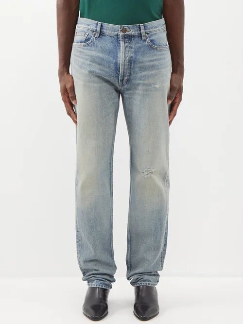 Distressed Straight-leg Jeans - Mens - Blue