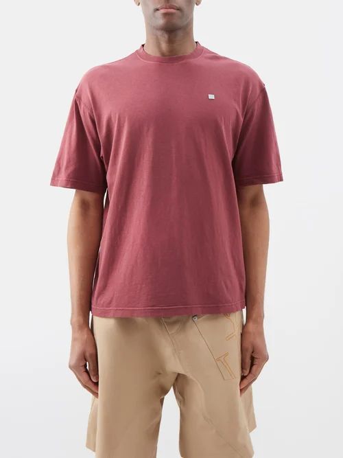 Exford Face-patch Cotton-jersey T-shirt - Mens - Burgundy