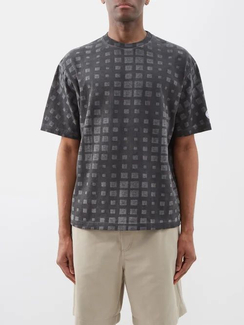 Exford Optical-print Cotton-jersey T-shirt - Mens - Black Grey