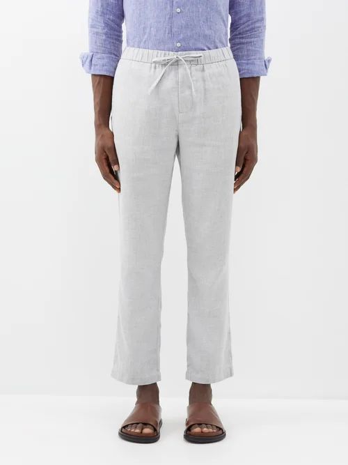 Oscar Drawstring-waist Linen Trousers - Mens - Grey