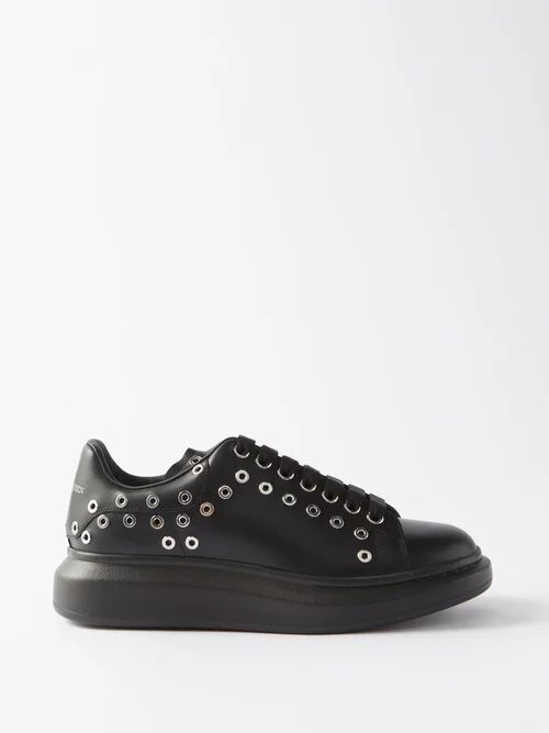 Oversized Raised-sole Studded Leather Trainers - Mens - Black