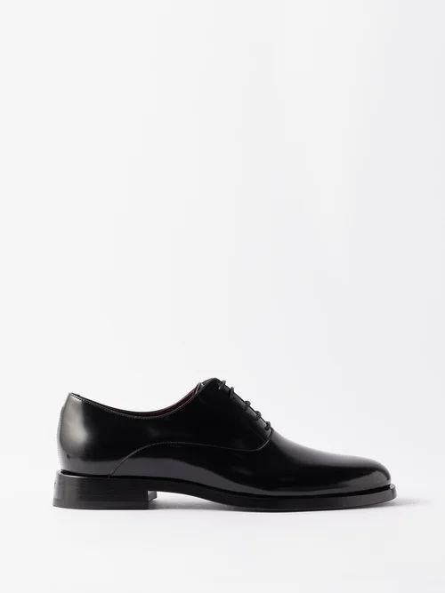 V-logo Leather Oxford Shoes - Mens - Black