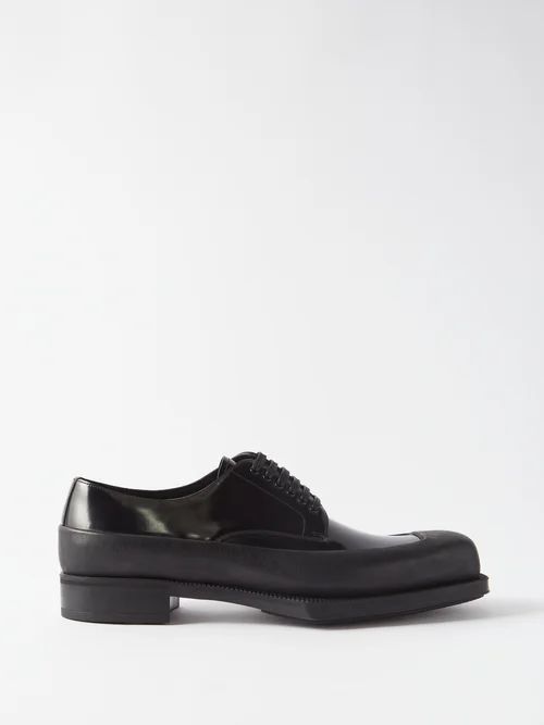Contrast-panels Leather Derby Shoes - Mens - Black