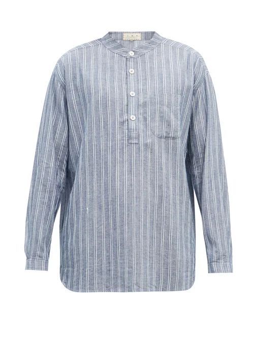 Jondal Striped Cotton-poplin Shirt - Mens - Navy