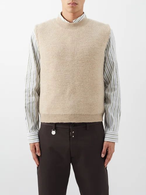 Crew-neck Wool And Alpaca-blend Sweater Vest - Mens - Beige