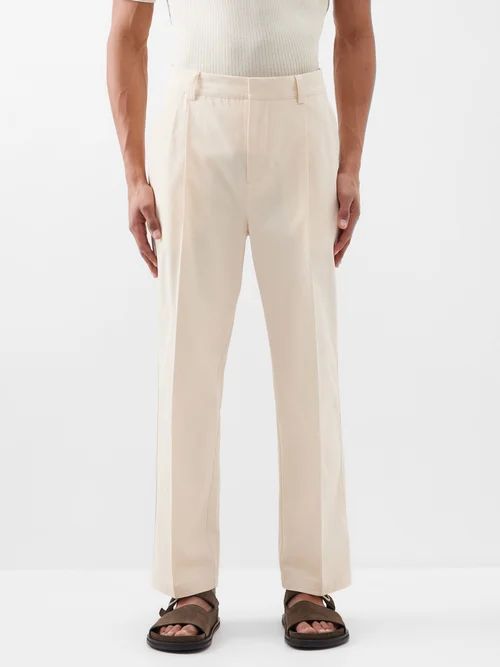 Beckworth Pleated Cotton-canvas Trousers - Mens - Beige