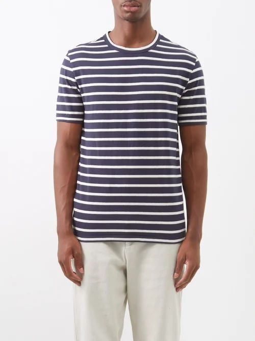 Striped Cotton-jersey T-shirt - Mens - Navy Stripe