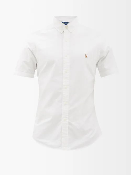 Logo-embroidered Cotton-oxford Short-sleeved Shirt - Mens - White