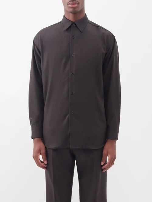 Super 160s Wool-flannel Shirt - Mens - Dark Brown