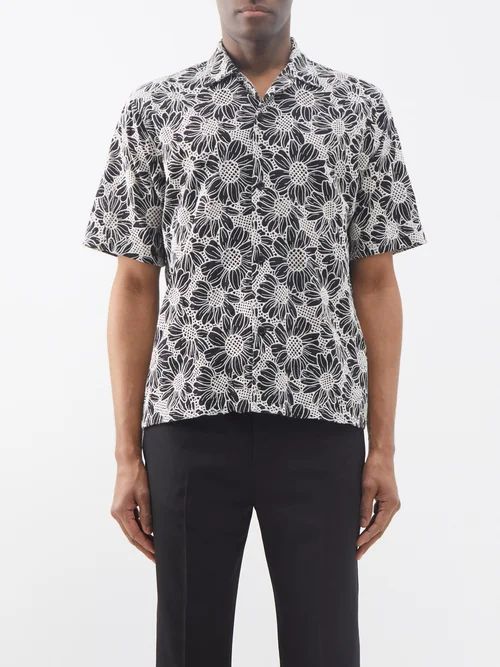 Cayo Floral-jacquard Cotton Shirt - Mens - Black Multi