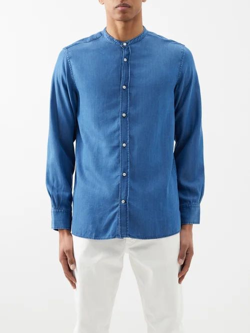 Gaston Stand-collar Denim Shirt - Mens - Blue