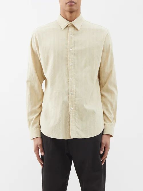 Striped Cotton Shirt - Mens - Yellow
