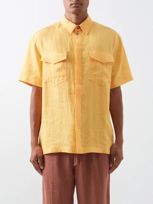 Chest-pocket Linen Shirt - Mens - Orange