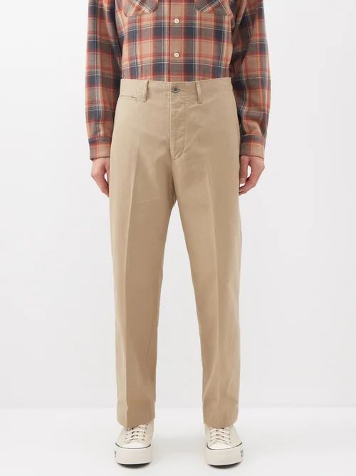 Straight-leg Cotton Workwear Trousers - Mens - Beige