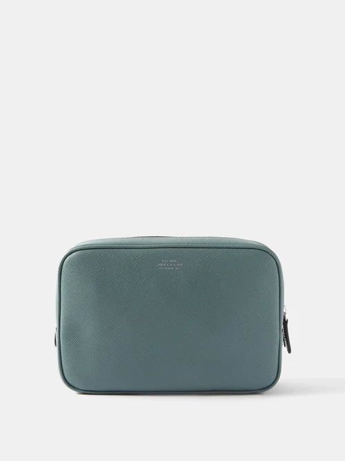 Panama Zipped Leather Pouch - Mens - Green