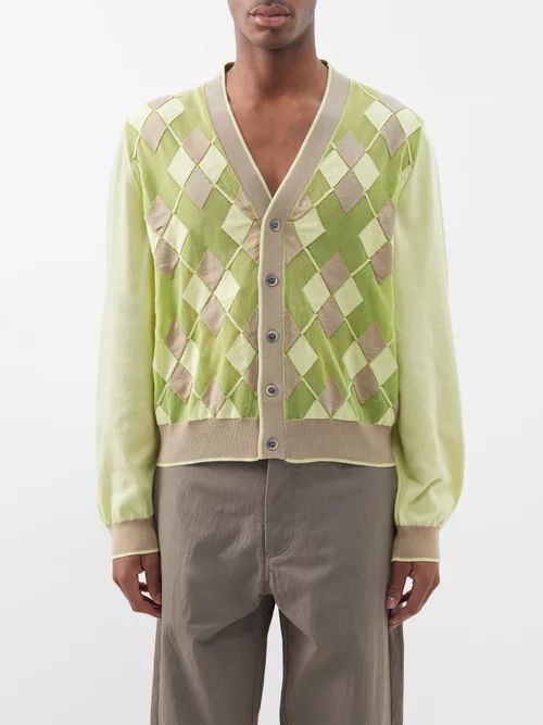 Toledo Argyle-knit Cotton-blend Cardigan - Mens - Green Multi