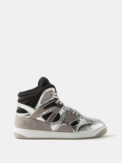 Gucci Basket Gg High-top Trainers - Mens - Grey White