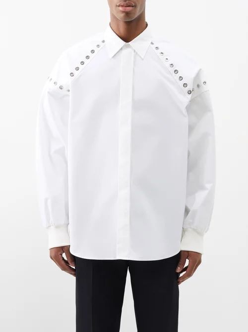 Rivet-embellished Cotton-poplin Shirt - Mens - White