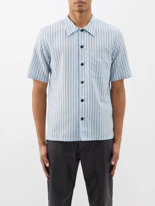 Spacey Striped Cotton-blend Shirt - Mens - Light Blue