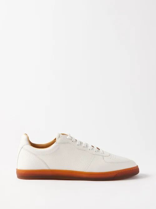Vitello Perforated Leather Trainers - Mens - White Brown