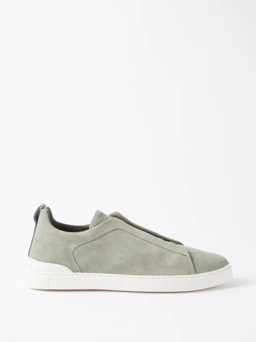 Triple Stitch Suede Trainers - Mens - Light Green