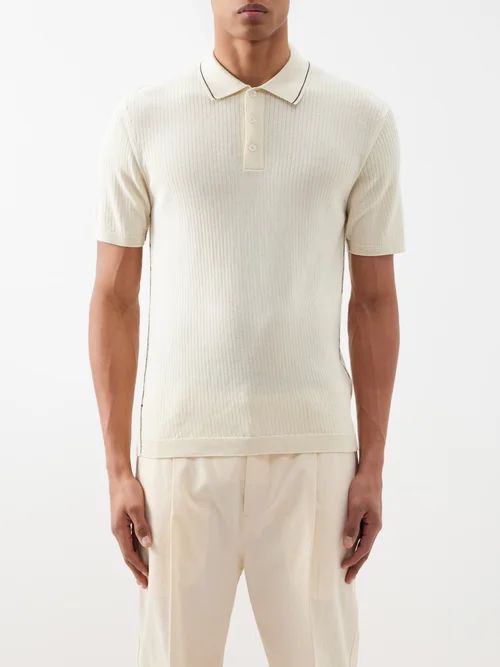 Maranon Ribbed Organic-cotton Polo Shirt - Mens - Cream
