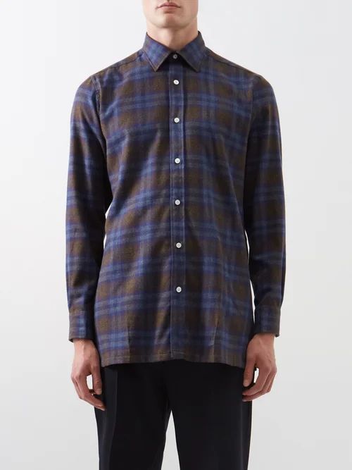 Slim Fit Plaid Cotton Shirt - Mens - Brown Multi