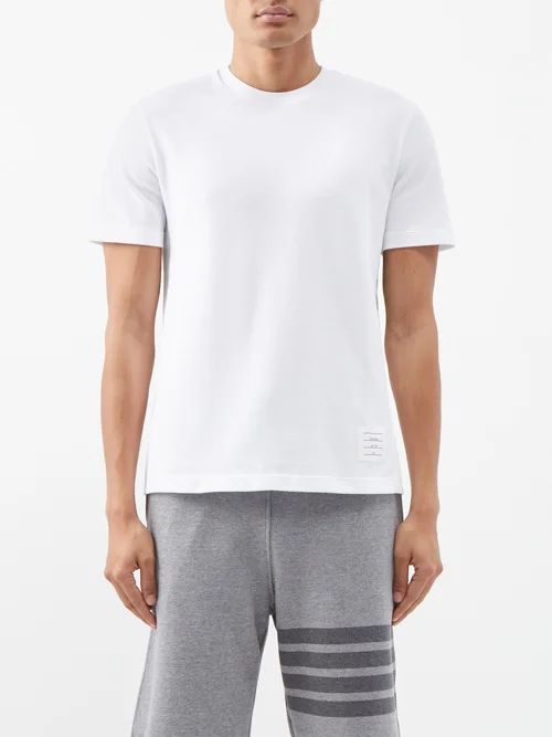 Four Bar-intarsia Cotton-piqué T-shirt - Mens - White