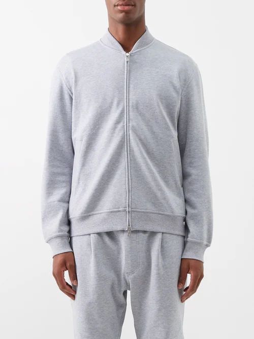 Bomber-collar Cotton-blend Jersey Track Jacket - Mens - Grey