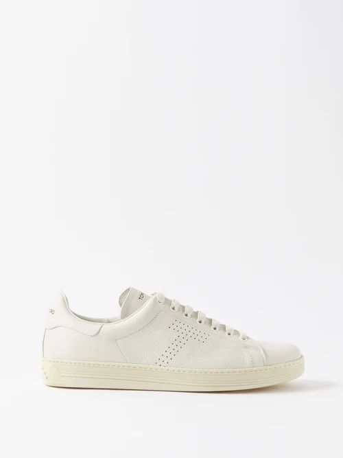Grained-leather Trainers - Mens - Cream White