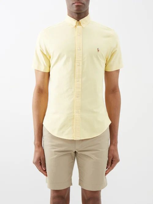 Logo-embroidered Slim-fit Cotton Oxford Shirt - Mens - Yellow