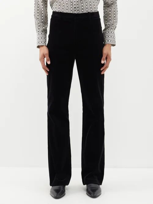 Rex High-rise Cotton-blend Velvet Suit Trousers - Mens - Black
