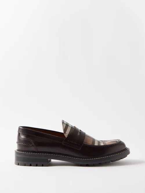 Nova-check Leather Loafers - Mens - Brown Beige