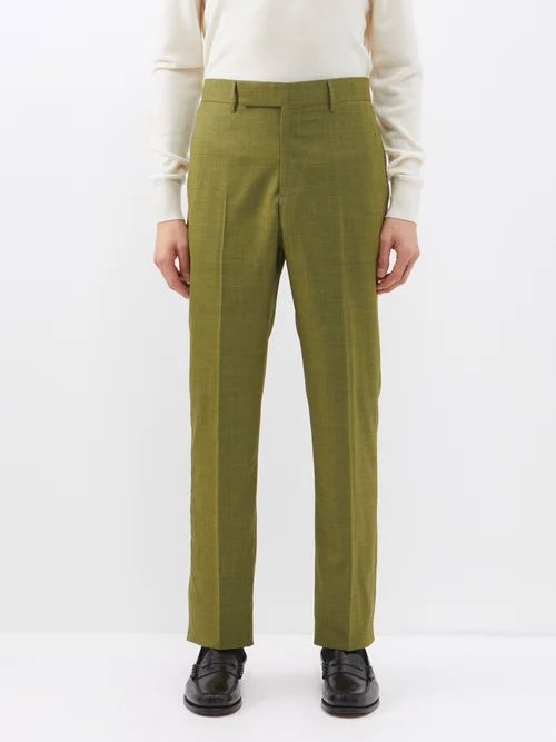 Ernest Pleated Wool-blend Suit Trousers - Mens - Green