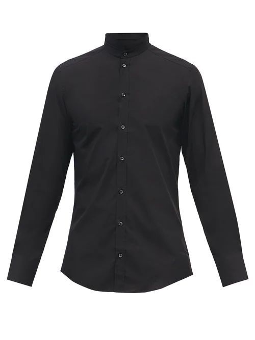 Stand-collar Cotton-poplin Shirt - Mens - Black