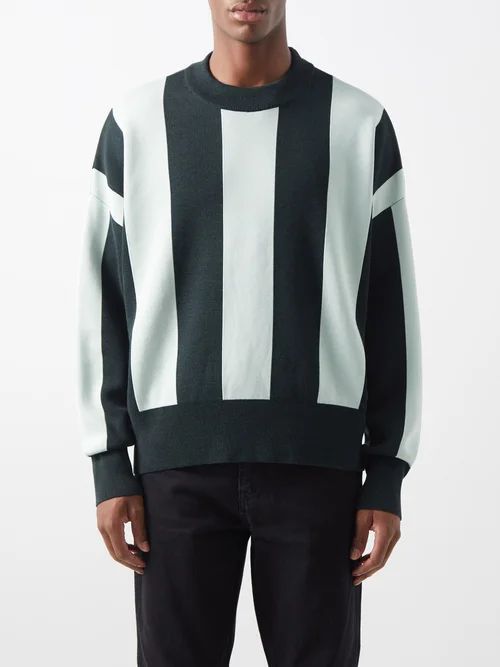 Striped Jersey Sweatshirt - Mens - Green Multi