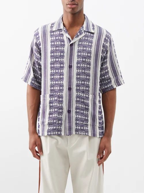 Cabana Papillon-stripe Cotton Shirt - Mens - White Navy