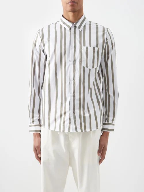 Mathieu Striped Cotton-poplin Shirt - Mens - Khaki Stripe