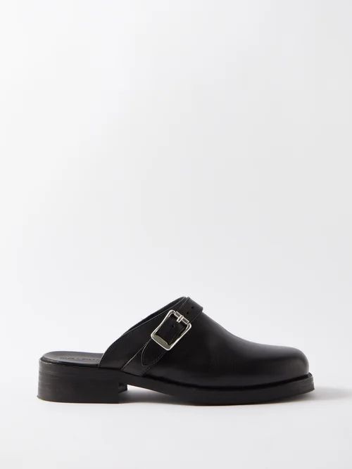 Camion Square-toe Leather Backless Loafers - Mens - Black