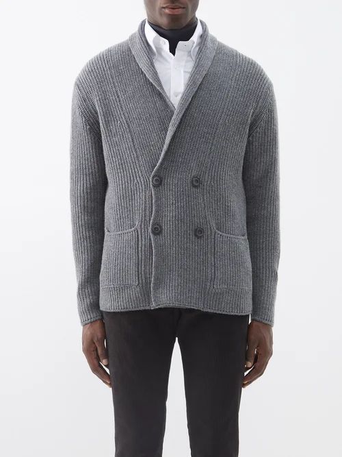 Double-breasted Wool-blend Cardigan - Mens - Grey