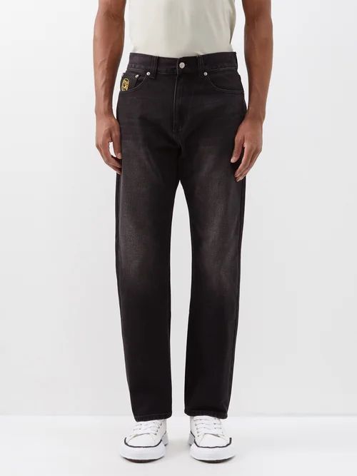 Embroidered Straight-leg Jeans - Mens - Black