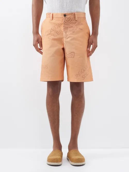 Tecido Arty Sun-print Cotton Shorts - Mens - Orange Multi