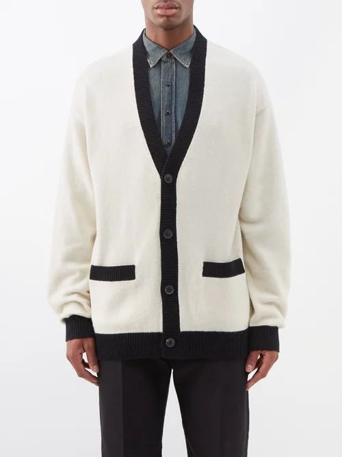 Gaige V-neck Cashmere And Cotton-blend Cardigan - Mens - Ivory Black