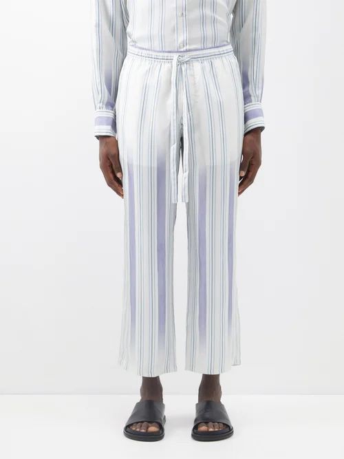Cropped Fade-stripe Silk Trousers - Mens - Blue Multi
