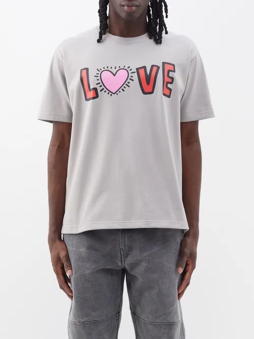 Keith Haring-print Cotton T-shirt - Mens - Grey Multi