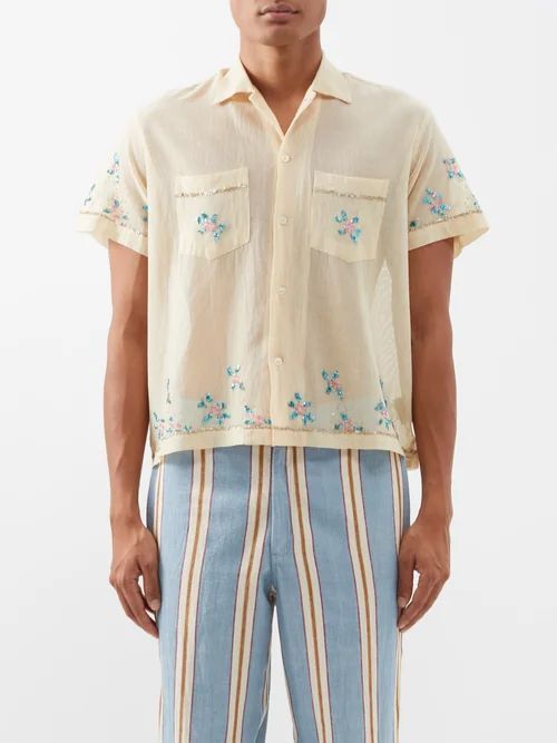 Floral-sequin Cotton-mesh Shirt - Mens - Multi