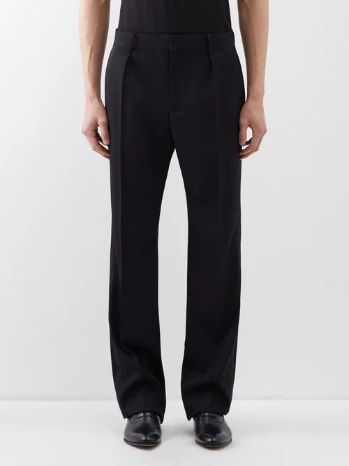 High-rise Pleated Wool Grain-de-poudre Trousers - Mens - Black