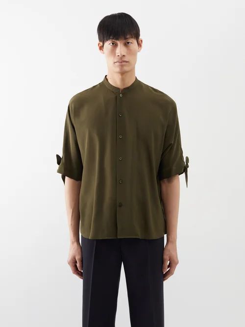 Knot-cuffs Silk-crepe Shirt - Mens - Khaki