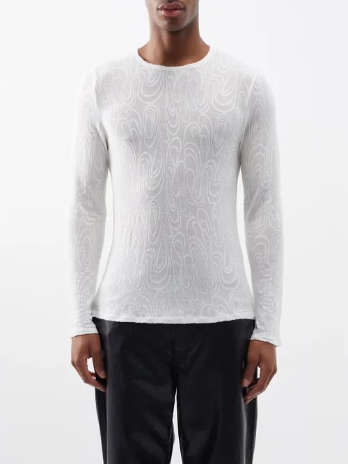 Swirl-jacquard Mesh T-shirt - Mens - White